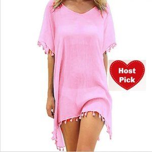 Bikini Cover up Swim Dress with tassels - Pink